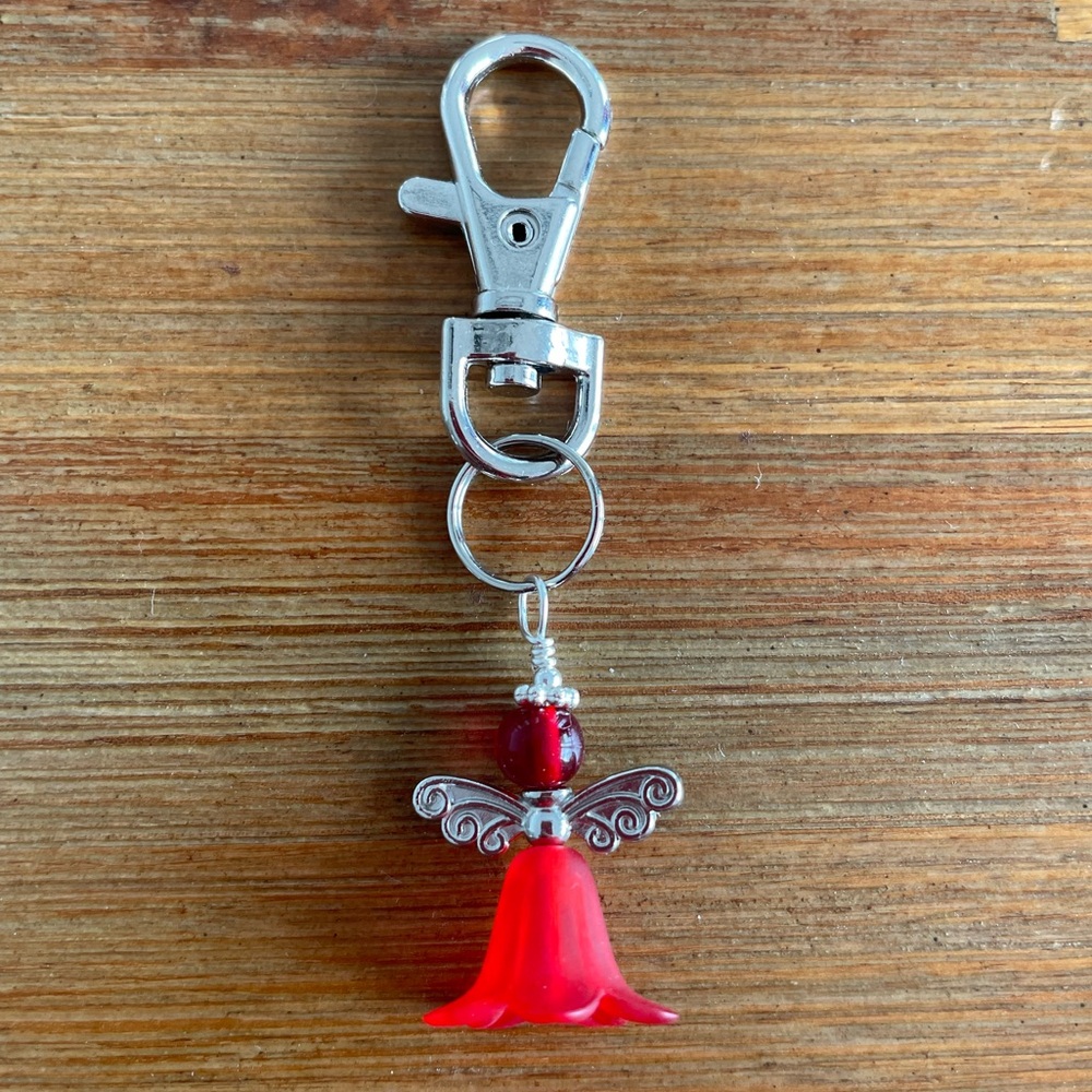 Handmade Red Fairy Hand Bag Charm Keychain Zipper Pull Snap Hook Clip